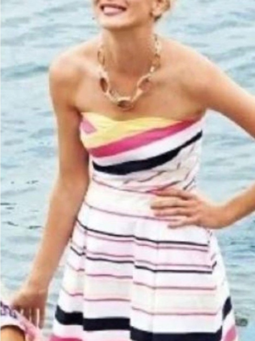 Lilly Pulitzer Felicity Strapless Stripe Dress in White, Pink, Yellow & Navy